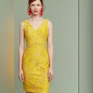 Anthropologie Maeve yellow gardenia Collum lace dress Size 10